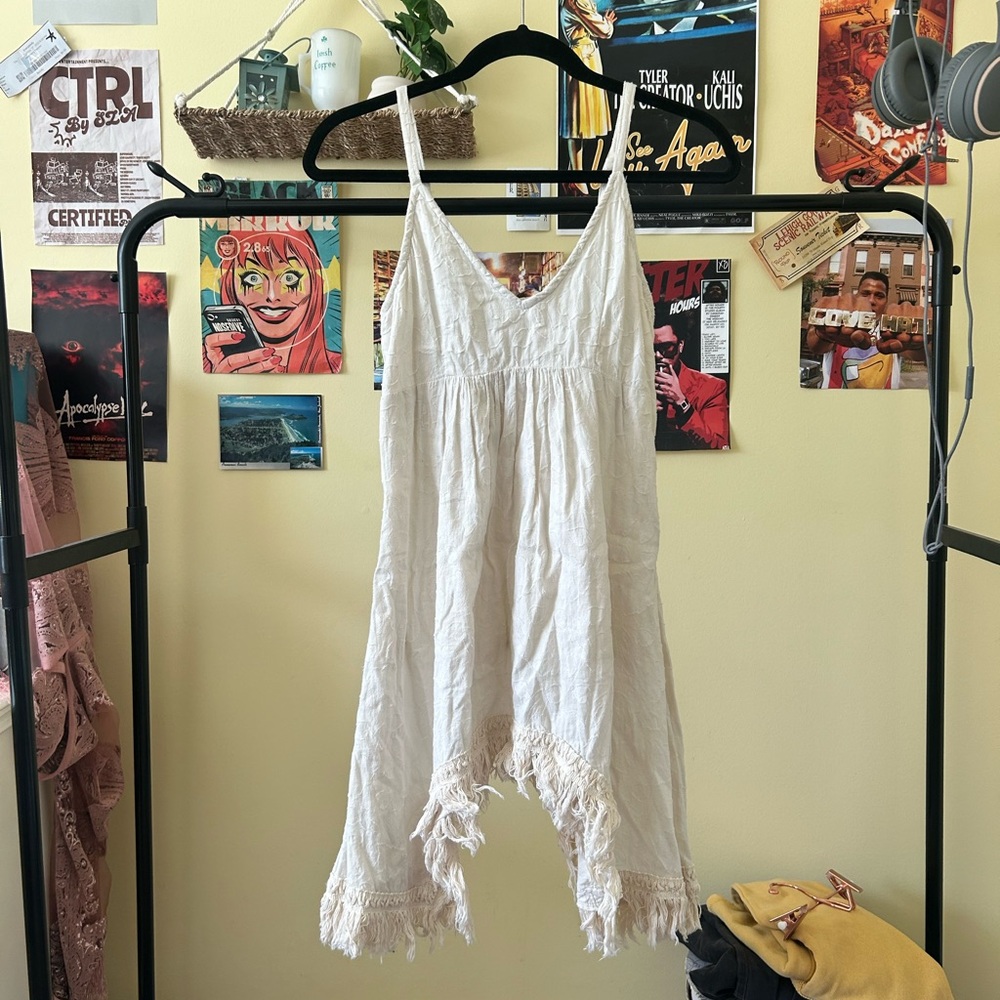 White High-Low Midi Dress